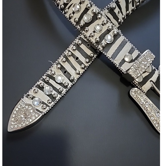 Blazin Roxx Leather Belt Western Cowgirl Zebra Rhinestones Ranch Rodeo M - Picture 3 of 7